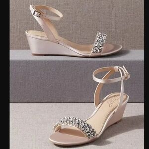 Jewel Badgley Mischka Bertie Wedges US 9/ EU 40 Neutral Crystal Satin Heels